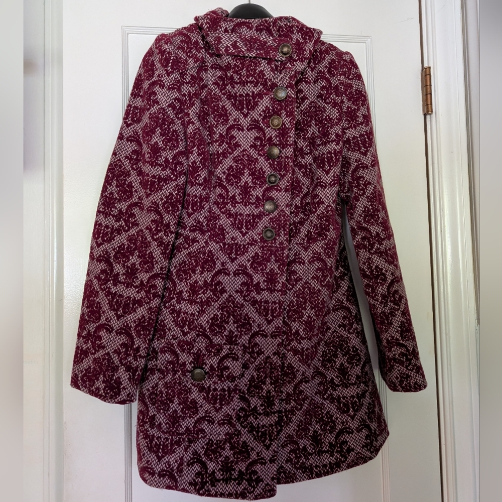 Joe Browns Maroon Patterned Pea Coat